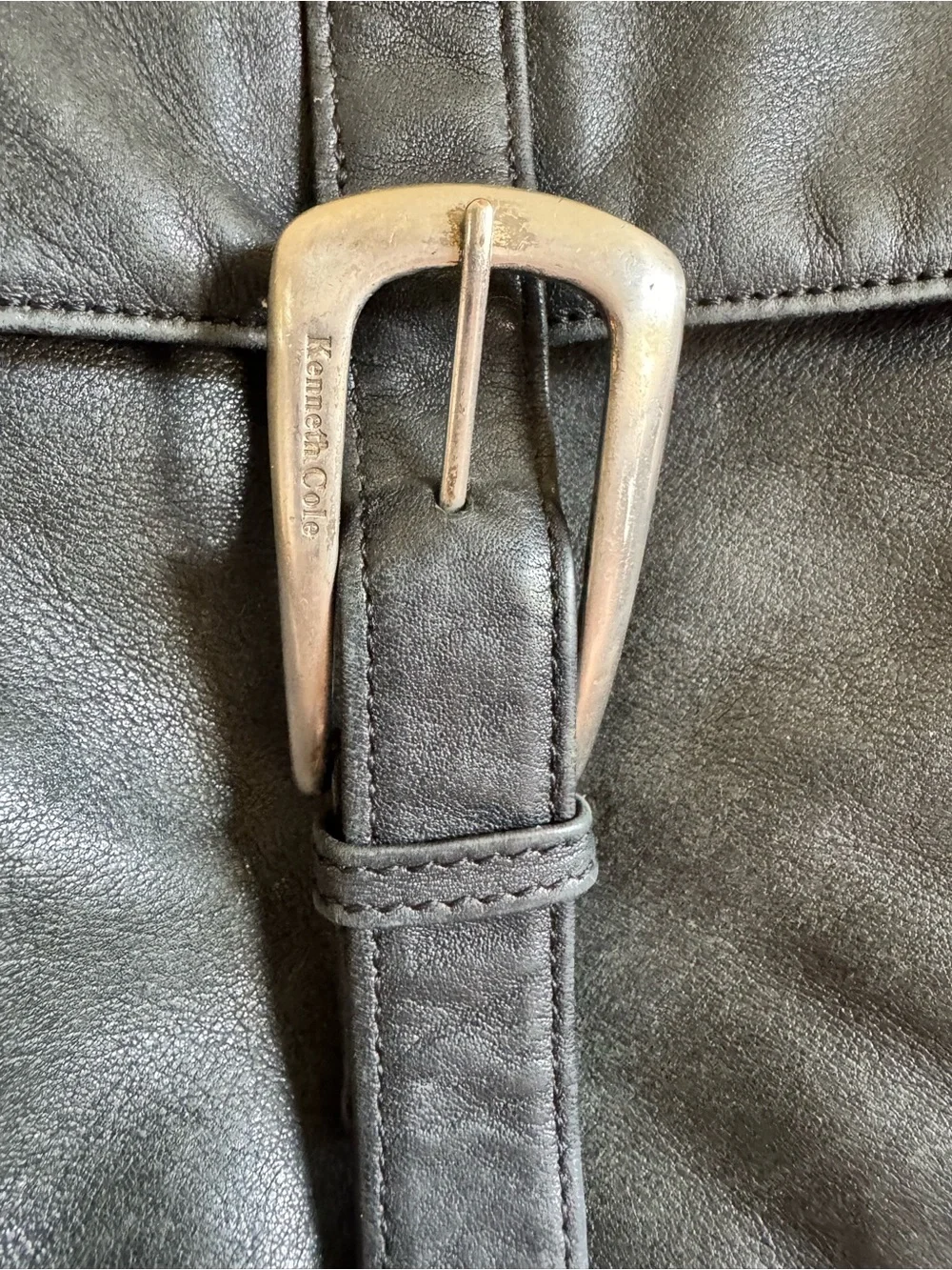 Kenneth Cole 90s Black Leather Flap Backpack